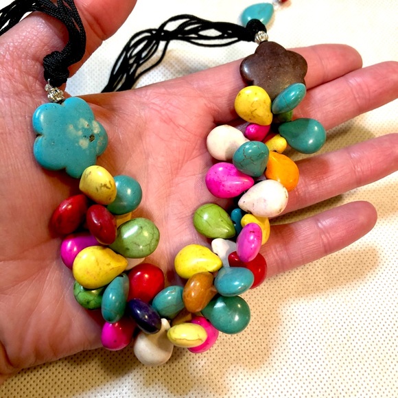 Turquoise Rainbow Gem Drop Necklace & Earrings Set - Picture 5 of 7